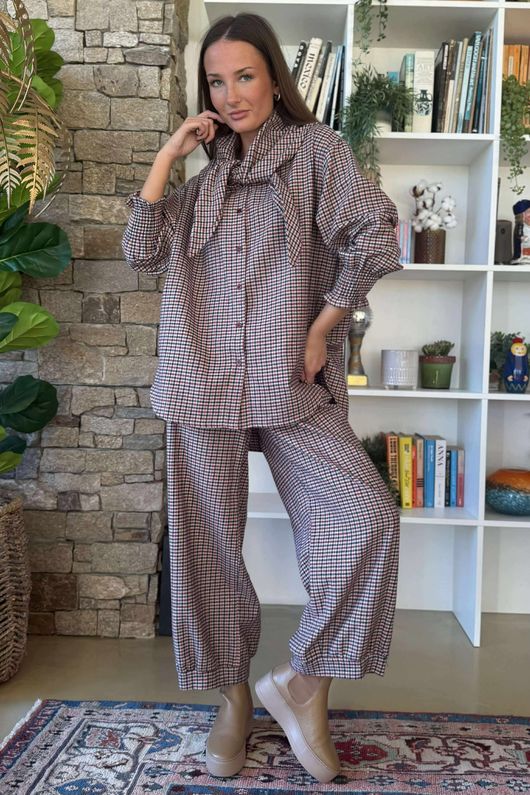 Donald Plaid Brushed Cotton Neckerchief Blouse Blackberry